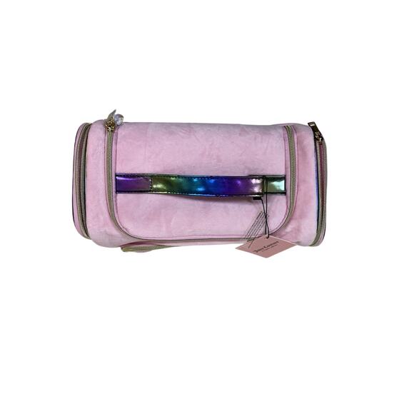Juicy Couture Pink Velour Makeup Bag Rainbow Logo 9.5x6x6 NWT Cosmetic - Picture 3 of 4